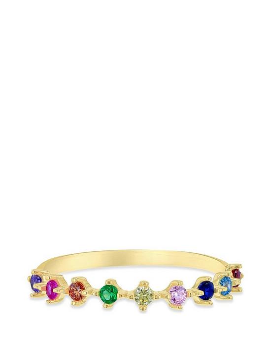 stillFront image of love-gold-9ct-yellow-gold-9-x-2mm-multi-colour-round-cz-2mm-half-eternity-ring