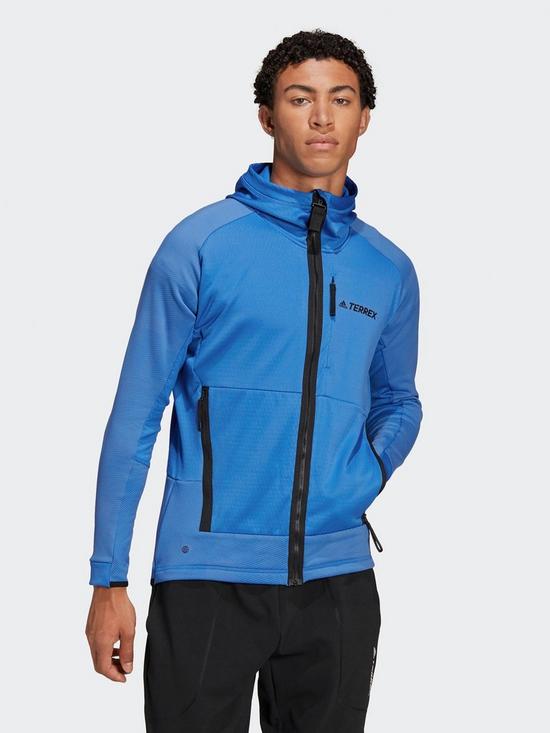 front image of adidas-terrex-tech-flooce-hooded-hiking-fleece-jacket