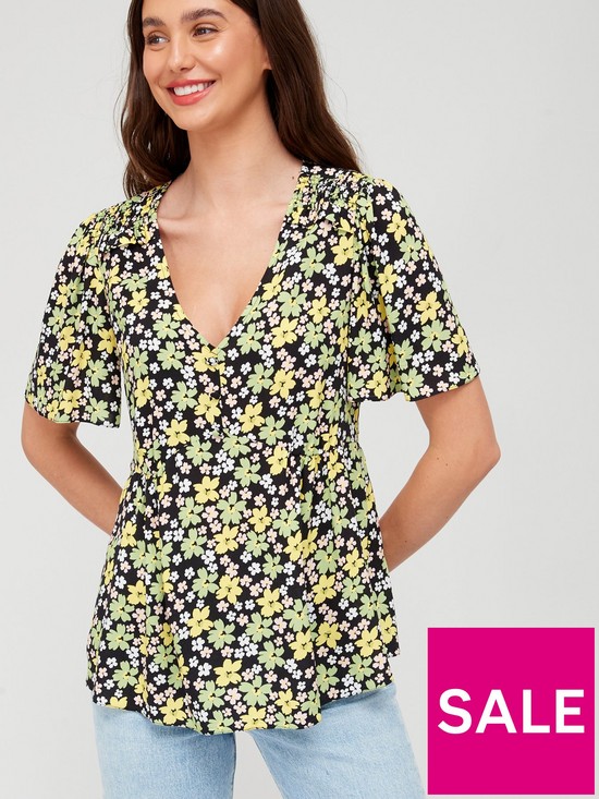 front image of v-by-very-ruffle-sleeve-printed-blouse-floralnbsp