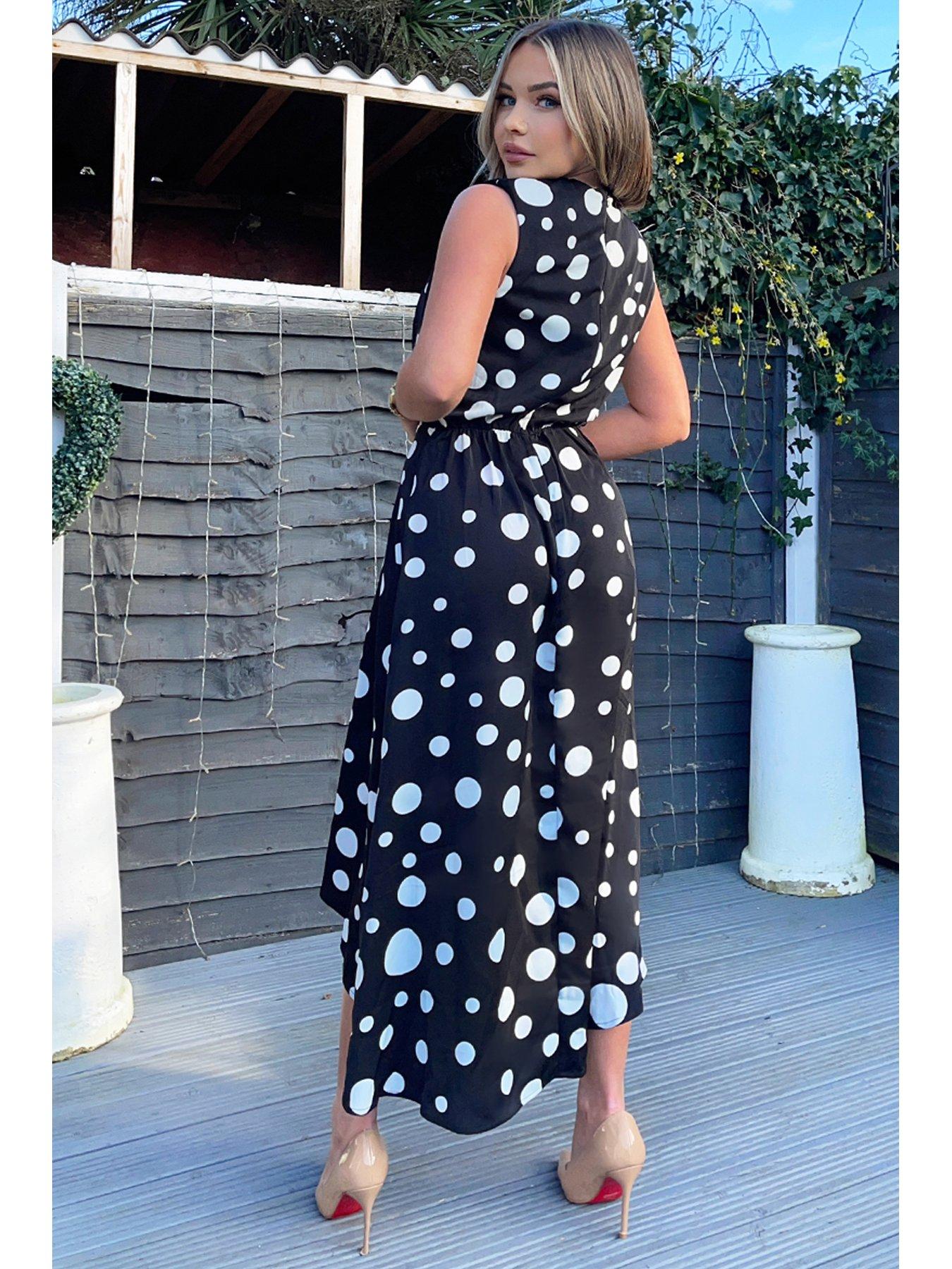 Black Polka Dot Ruched Mesh Dress – AX Paris