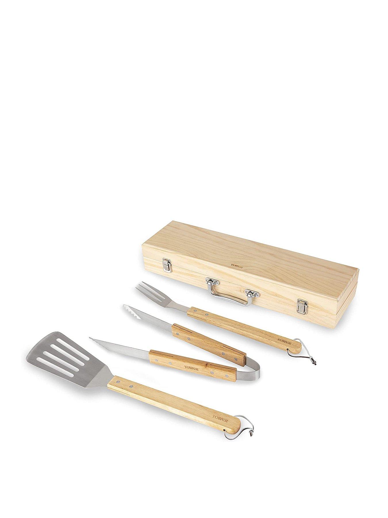 Tower 4-Piece Wooden Handle BBQ Accessory Set