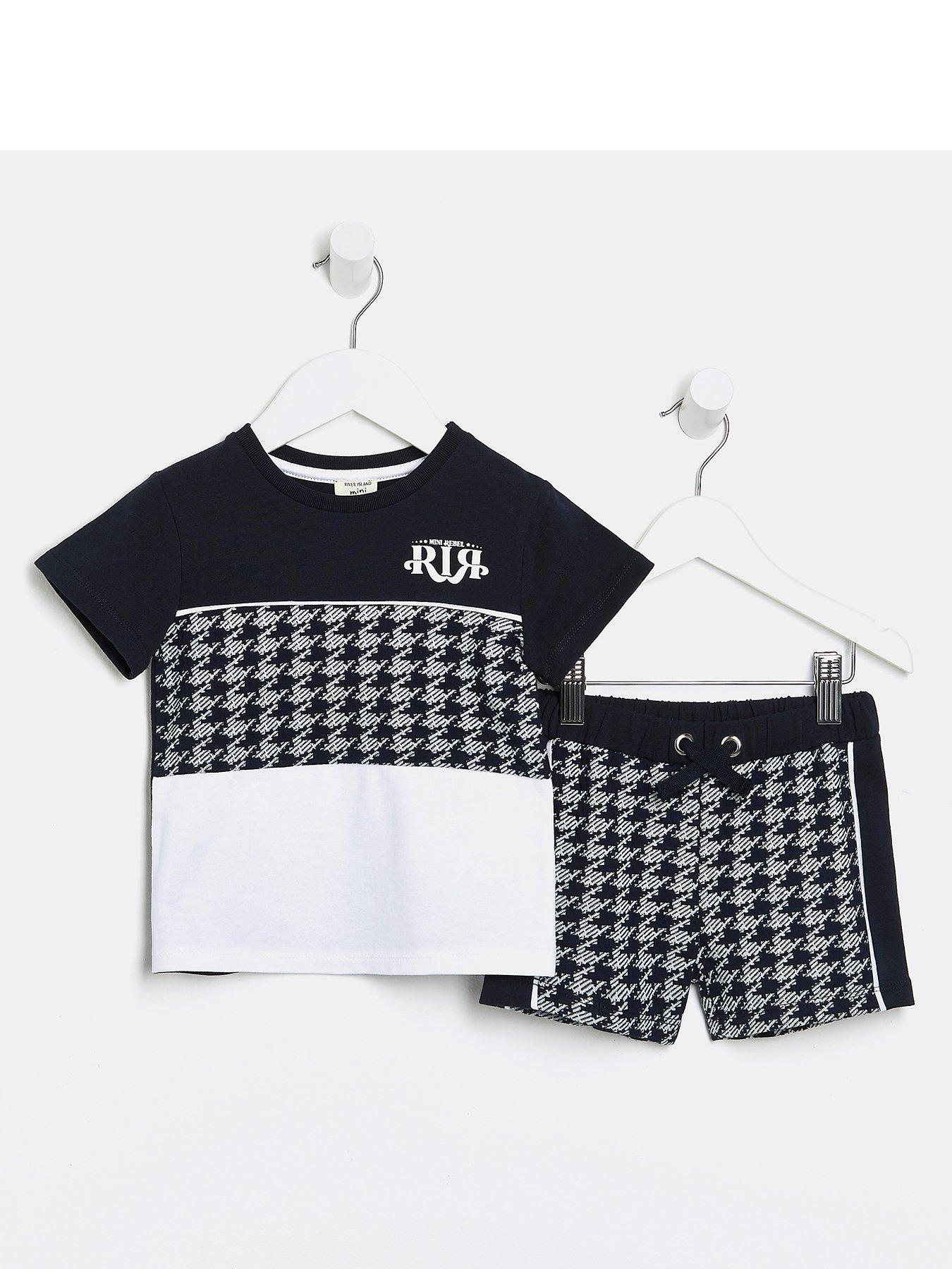 Kids Mini Boys Dogtooth Tshirt and Short set-Navy
