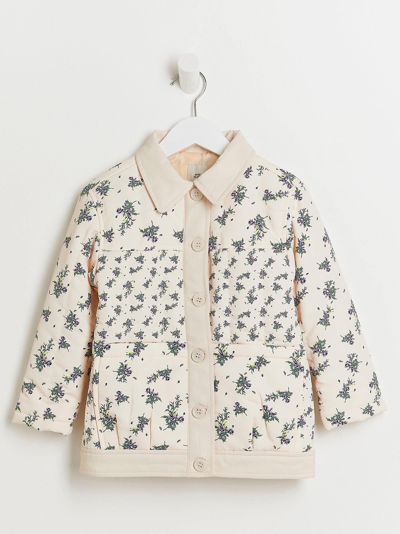  Mini Girls Quilted Floral Jacket-cream
