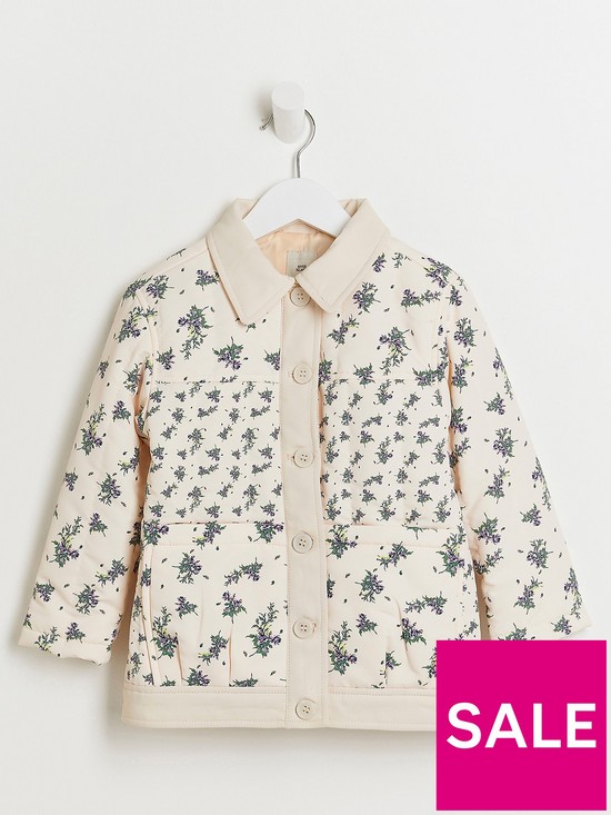 front image of river-island-mini-mini-girls-quilted-floral-jacket-cream