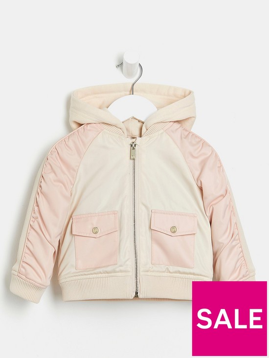 front image of river-island-mini-mini-girls-tonal-bomber-jacket-pink