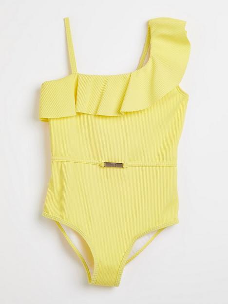 river-island-girls-one-shoulder-frill-swimsuit-yellow