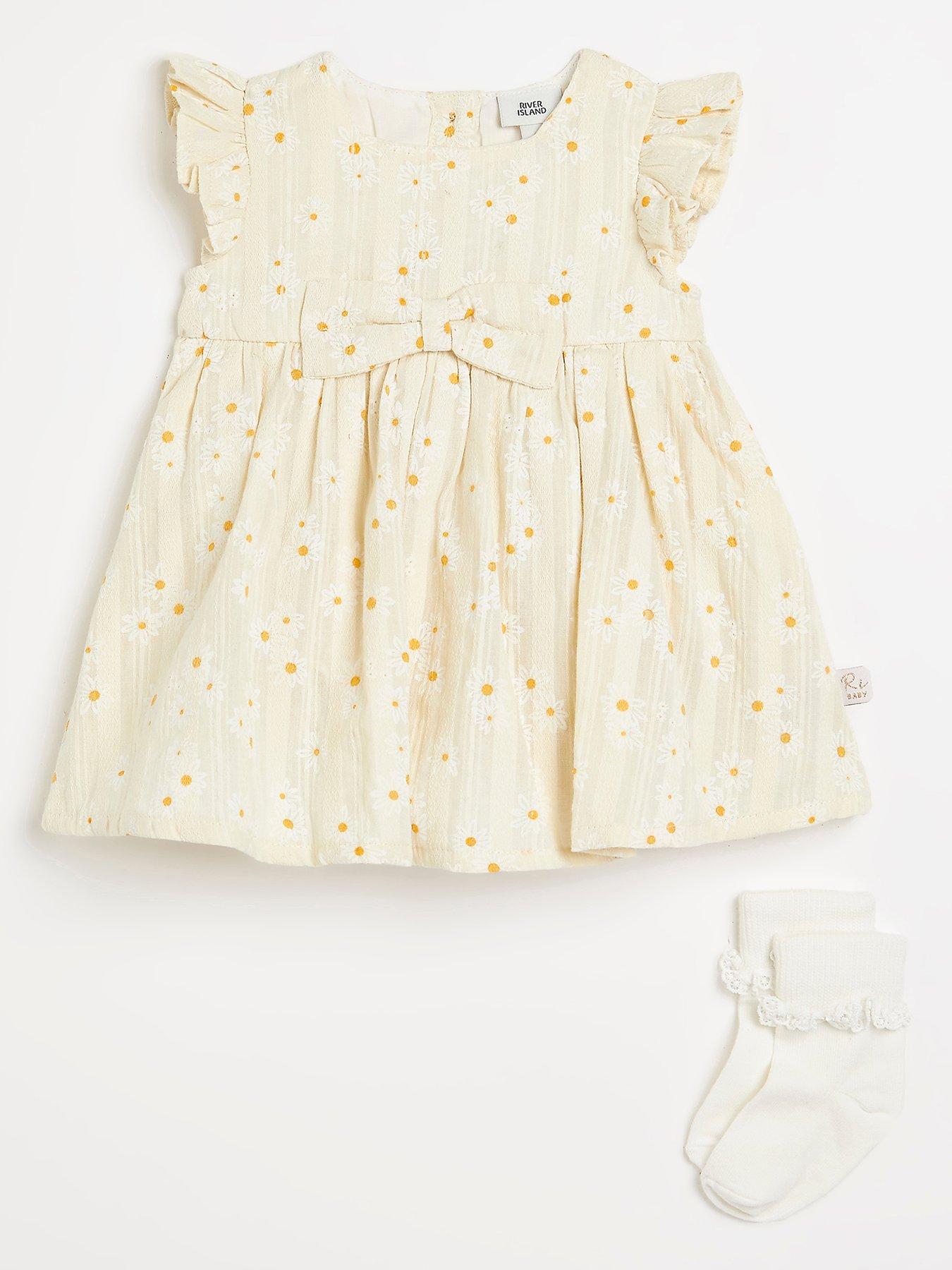 River Island Baby Baby Girls Textured Daisy DressYellow very.co.uk