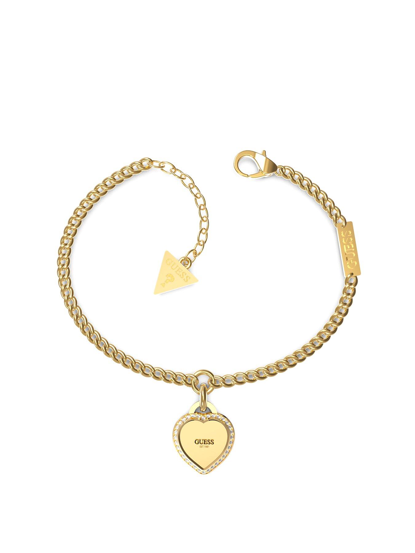 Product photograph of Guess Fine Heart Bracelet Ladies from very.co.uk