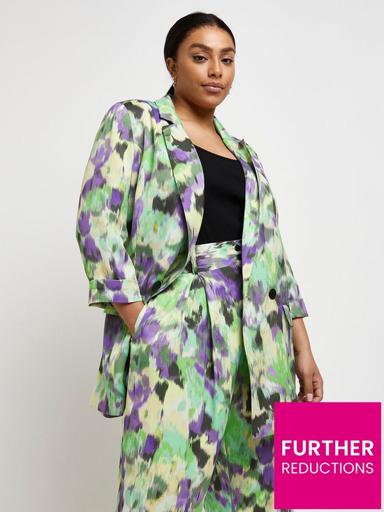 front image of ri-plus-printed-double-breasted-blazer-green
