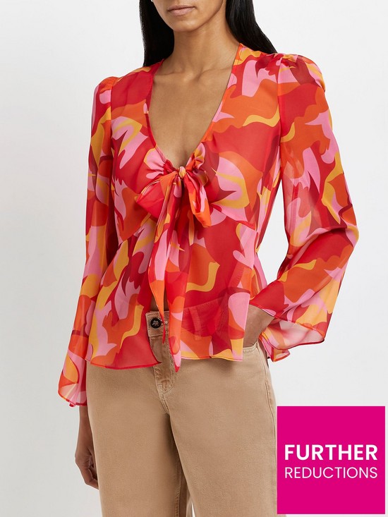 front image of river-island-extreme-ruffle-longline-top-pink