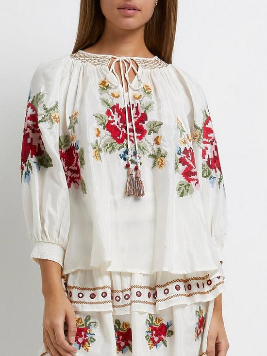 front image of river-island-embroidered-smocknbsptop-cream