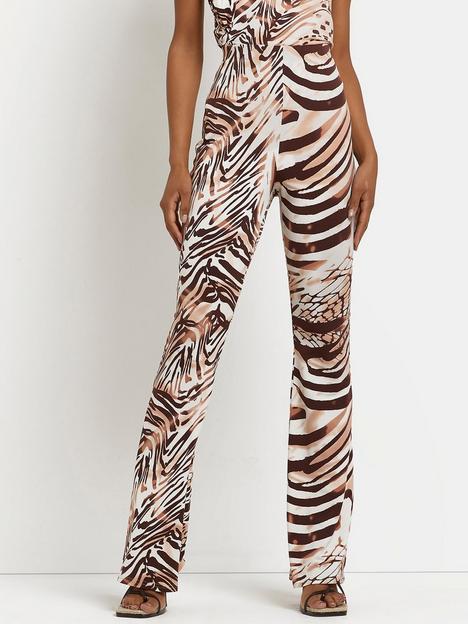 river-island-animal-print-flared-trousers-brown