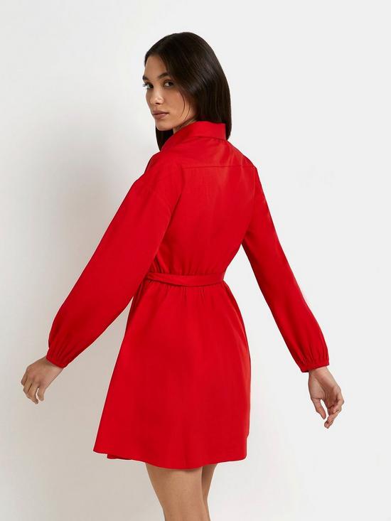 stillFront image of river-island-tie-waist-mininbspshirt-dress-red