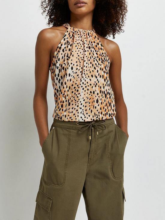 front image of river-island-leopard-printnbsphalter-neck-top-yellow