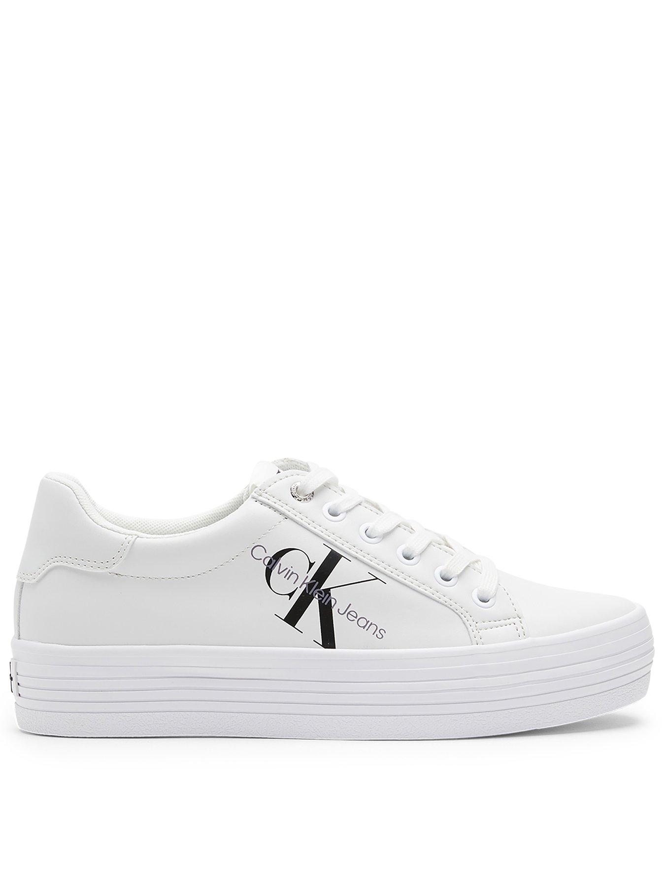 Calvin Klein Jeans Leather Platform Logo Trainers White Very