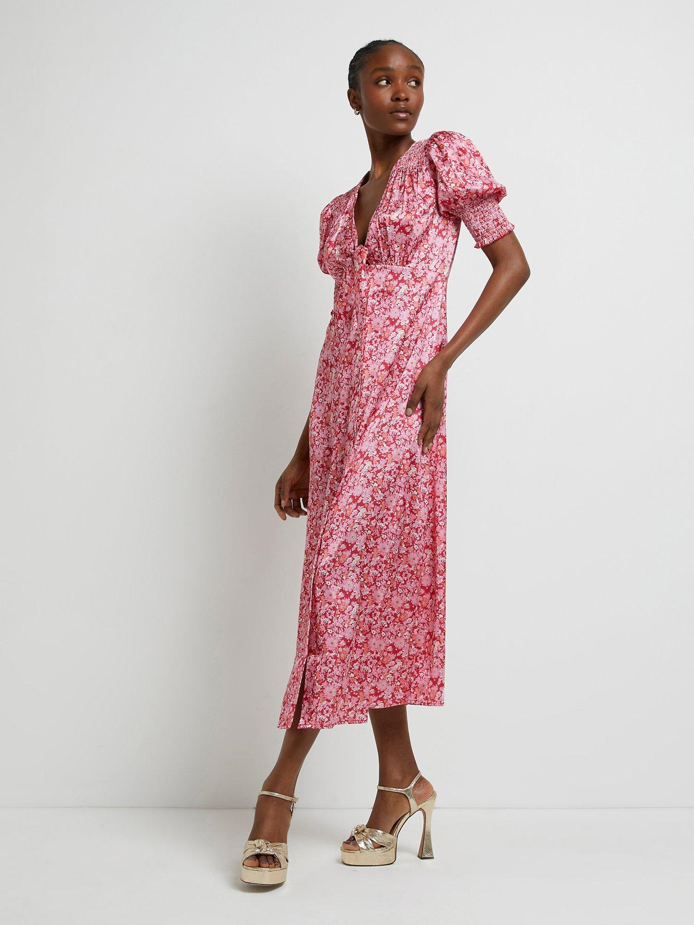 river island puff sleeve midi dress