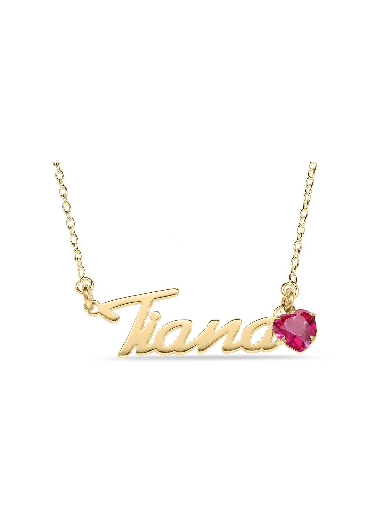 Product photograph of Love Gold 9ct Yellow Gold Name Necklace With Heart Shaped Birthstone Charm from very.co.uk
