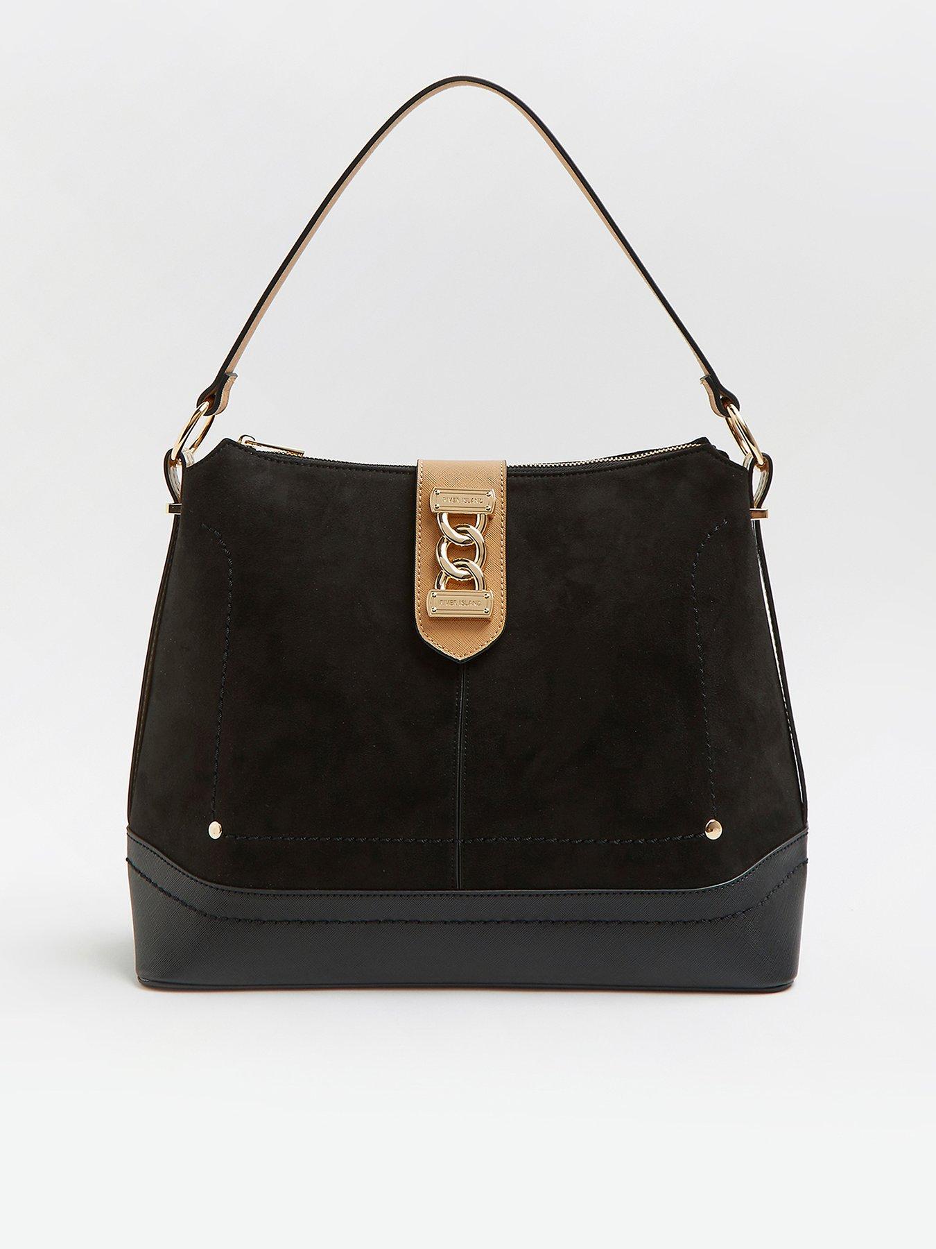 diseñador colateral principio River Island Chain Front Slouch Bag - Black | very.co.uk