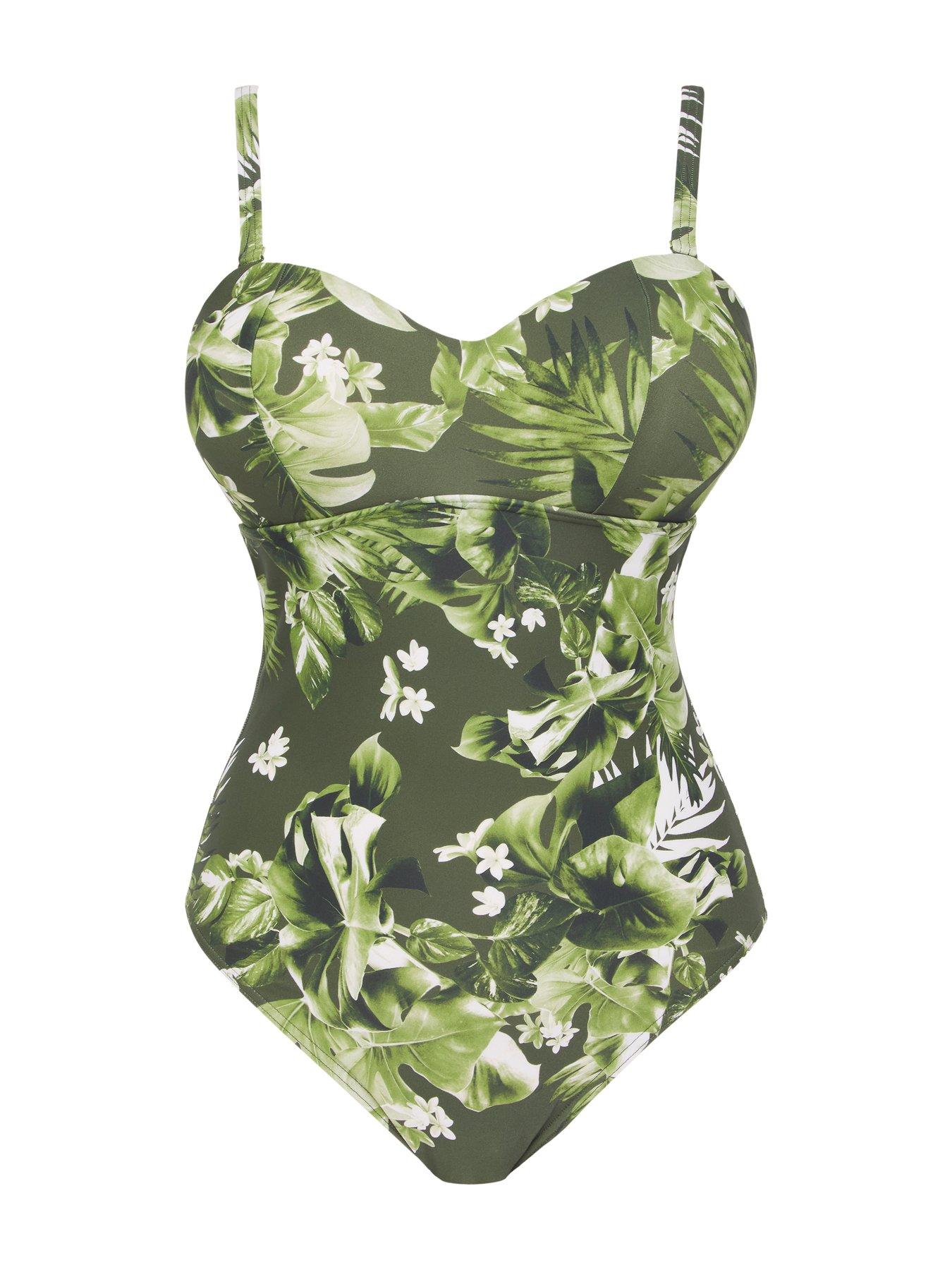 Figleaves Fuller Bust honolulu underwired halter tummy control swimsuit in  blue tropical