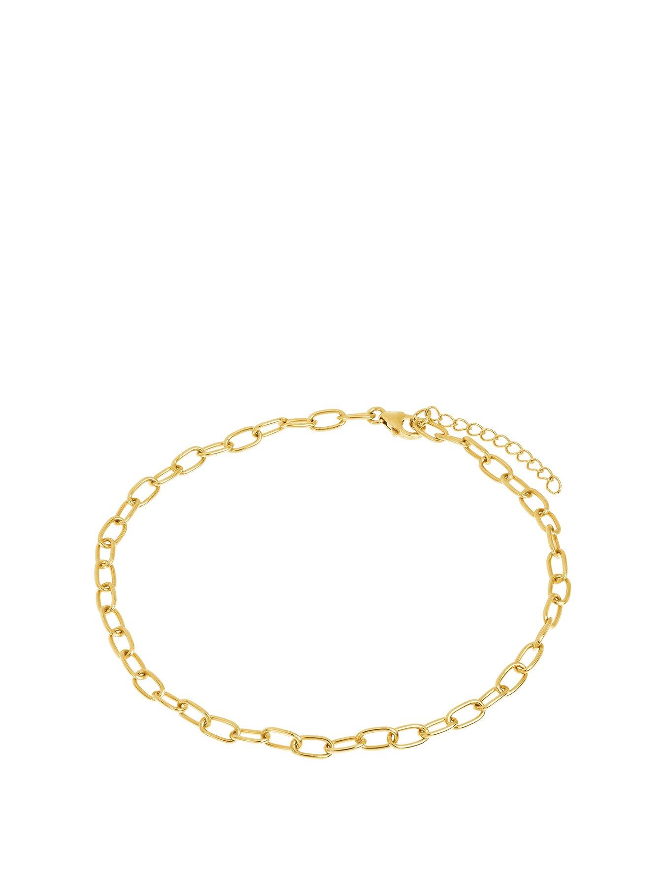 Product photograph of The Love Silver Collection Sterling Silver 18ct Gold Plated Oval Link Single Anklet from very.co.uk