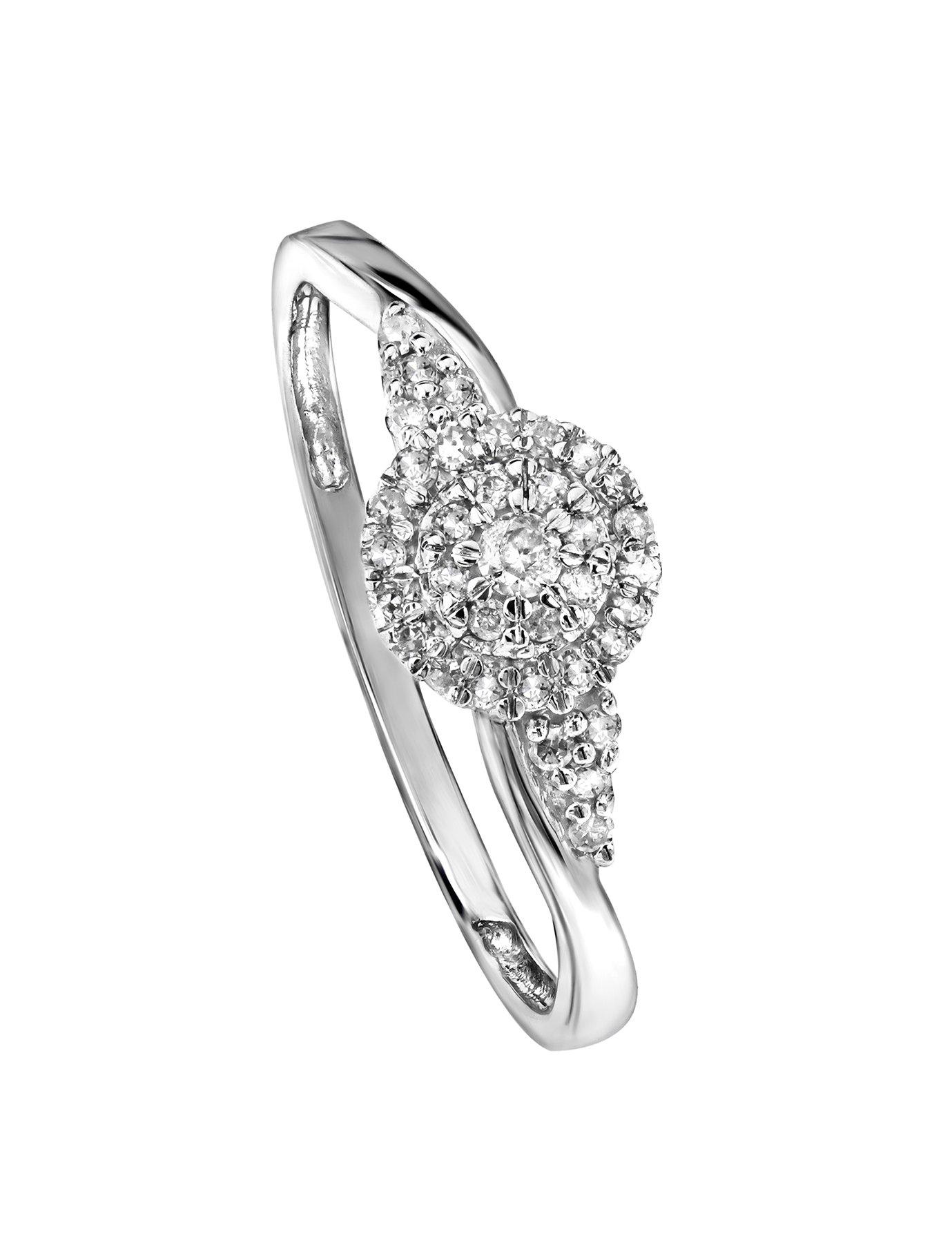 Product photograph of Love Diamond 9ct White Gold 0 16ct Diamond Halo Swirl Ring from very.co.uk