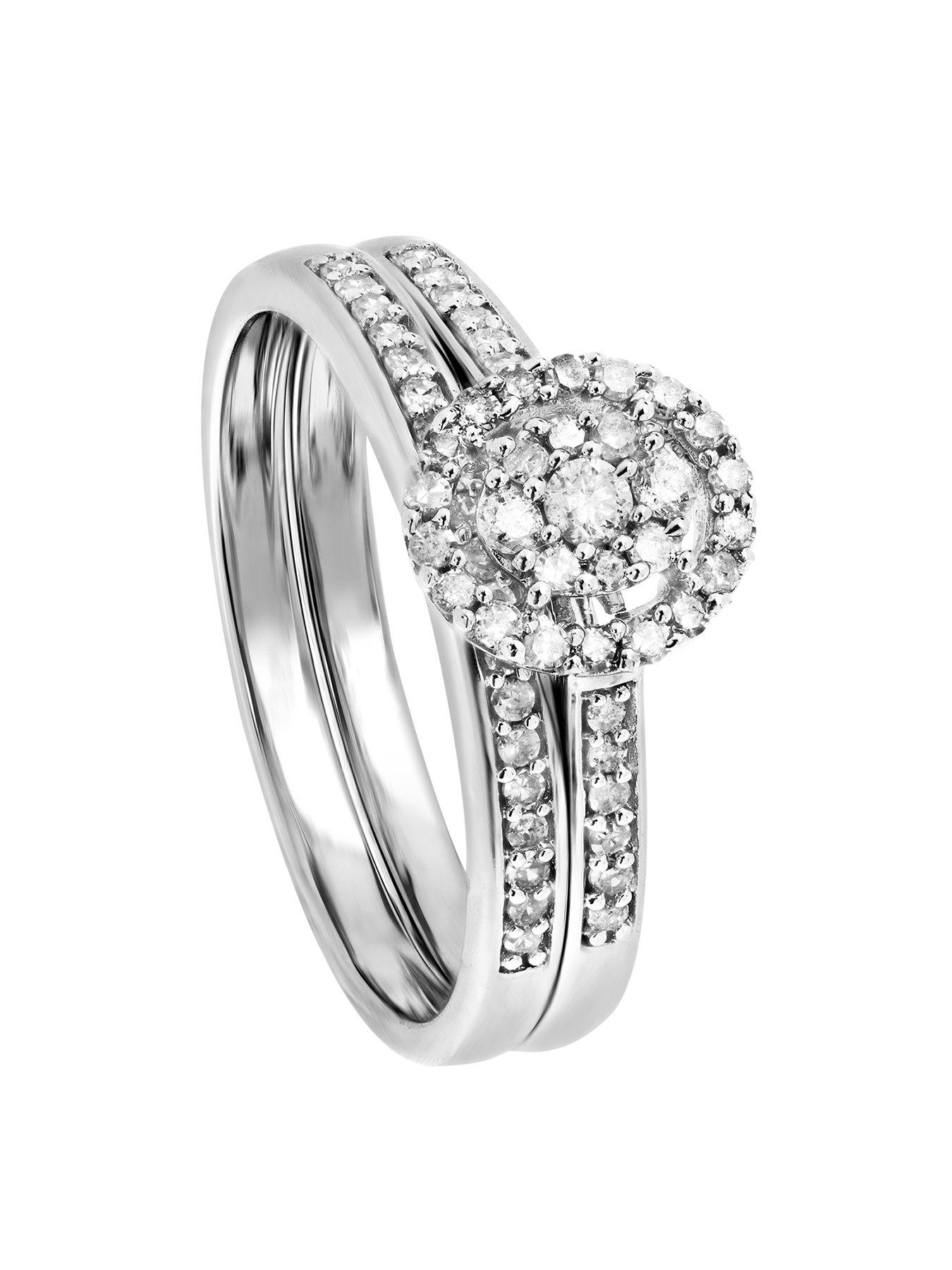 Product photograph of Love Diamond 9ct White Gold 0 30ct Diamond Oval Band Bridal Ring Set from very.co.uk