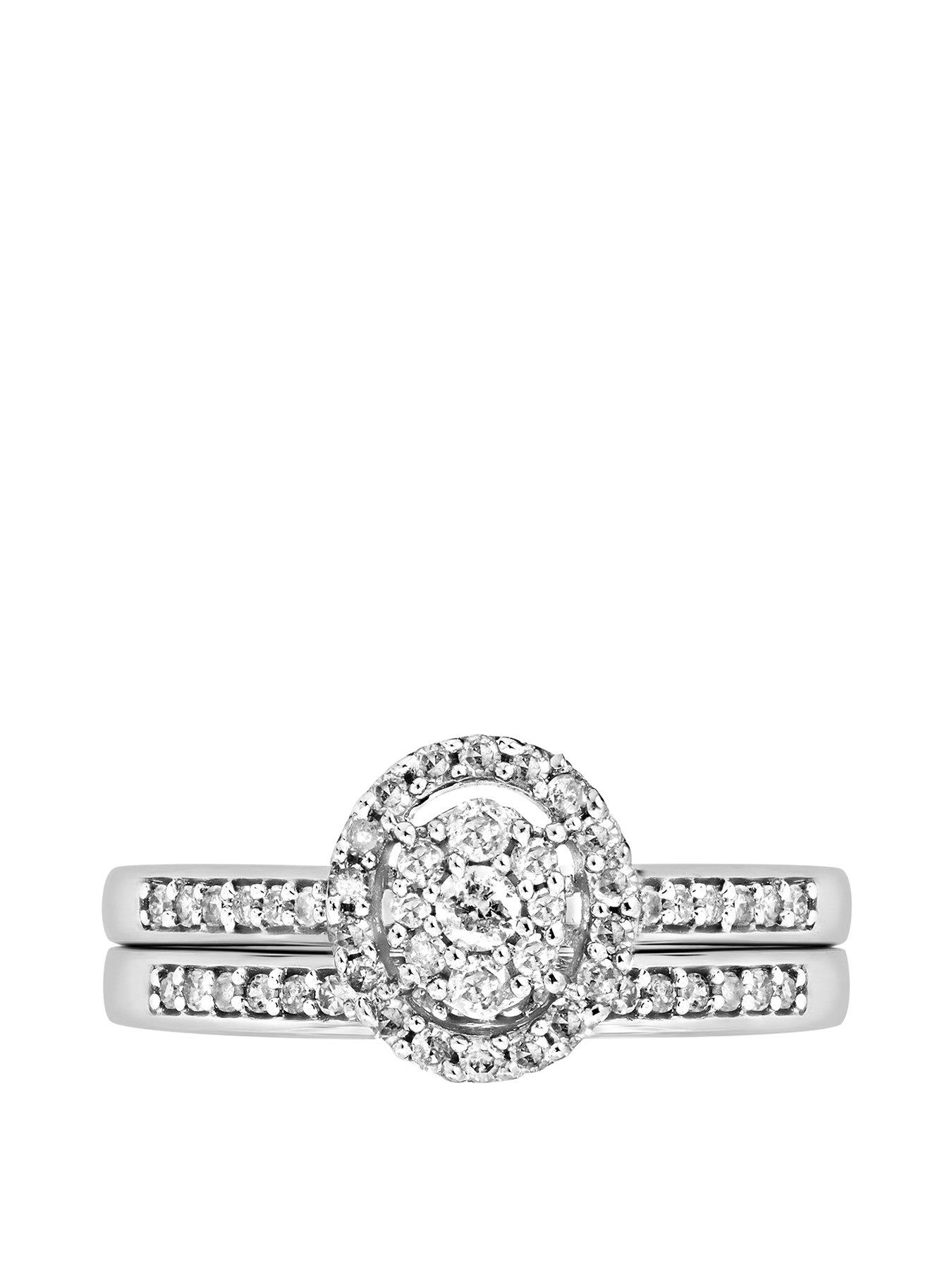 Image 2 of 4 of Love DIAMOND 9ct White Gold 0.30ct Diamond Oval &amp; Band Bridal Ring Set