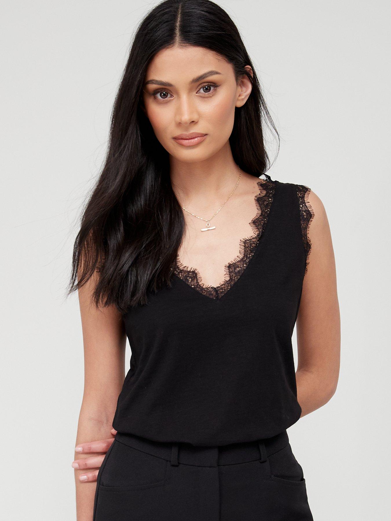 Women's Black Lace Vest Top