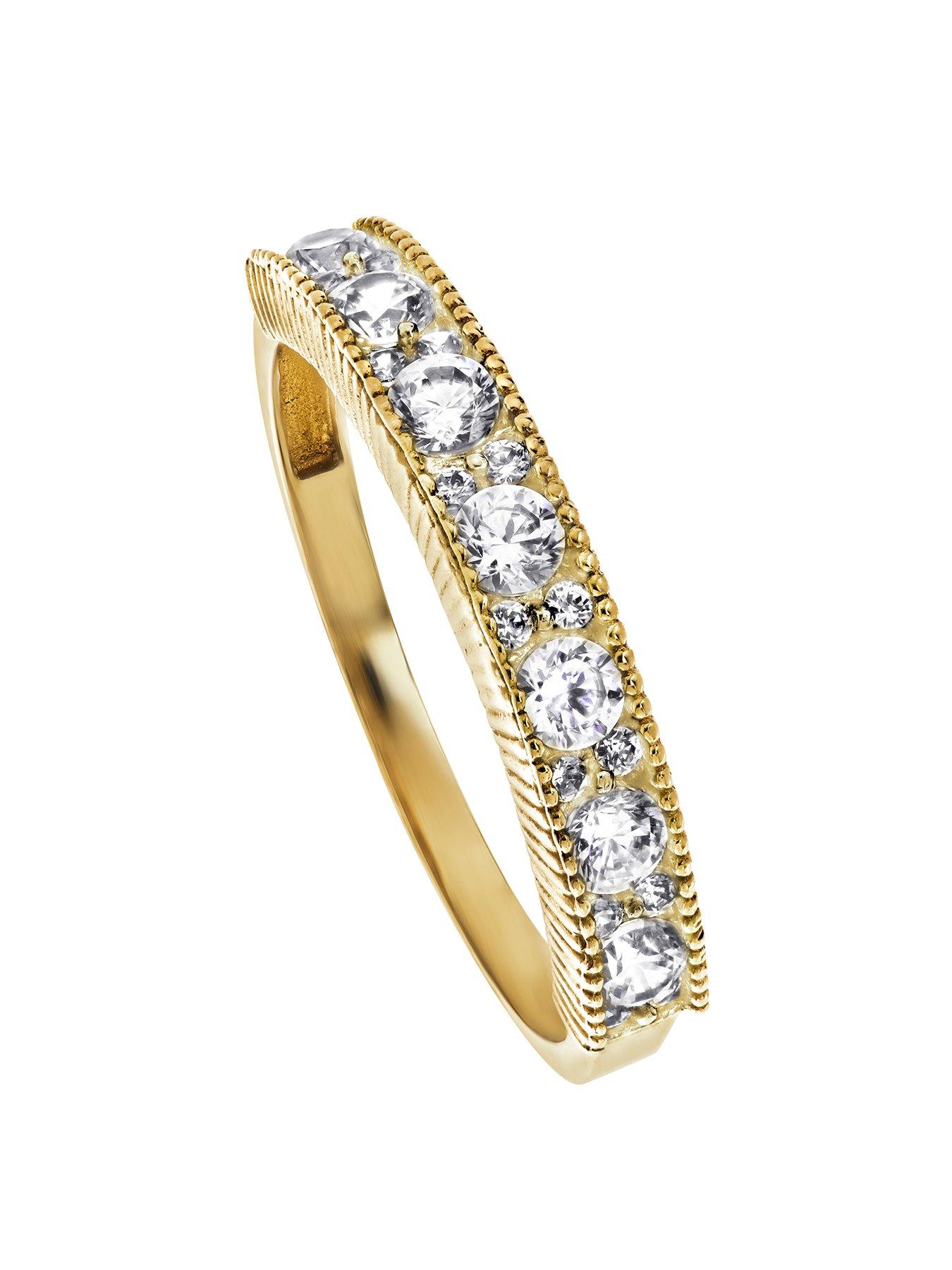 Product photograph of Love Gold 9ct Yellow Gold Cubic Zirconia Milgrain Half Eternity Ring from very.co.uk