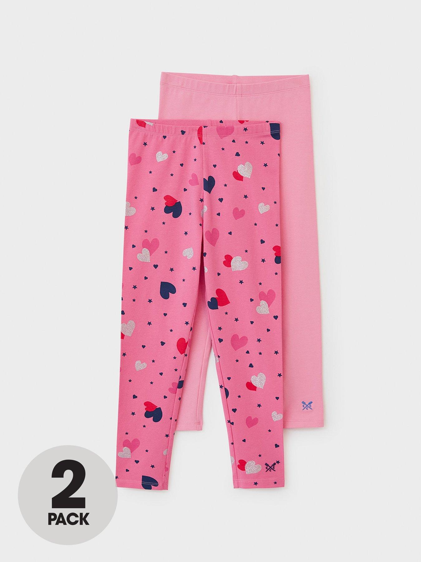 Kids Girls 2 Pack Heart Print Leggings - Bright Pink