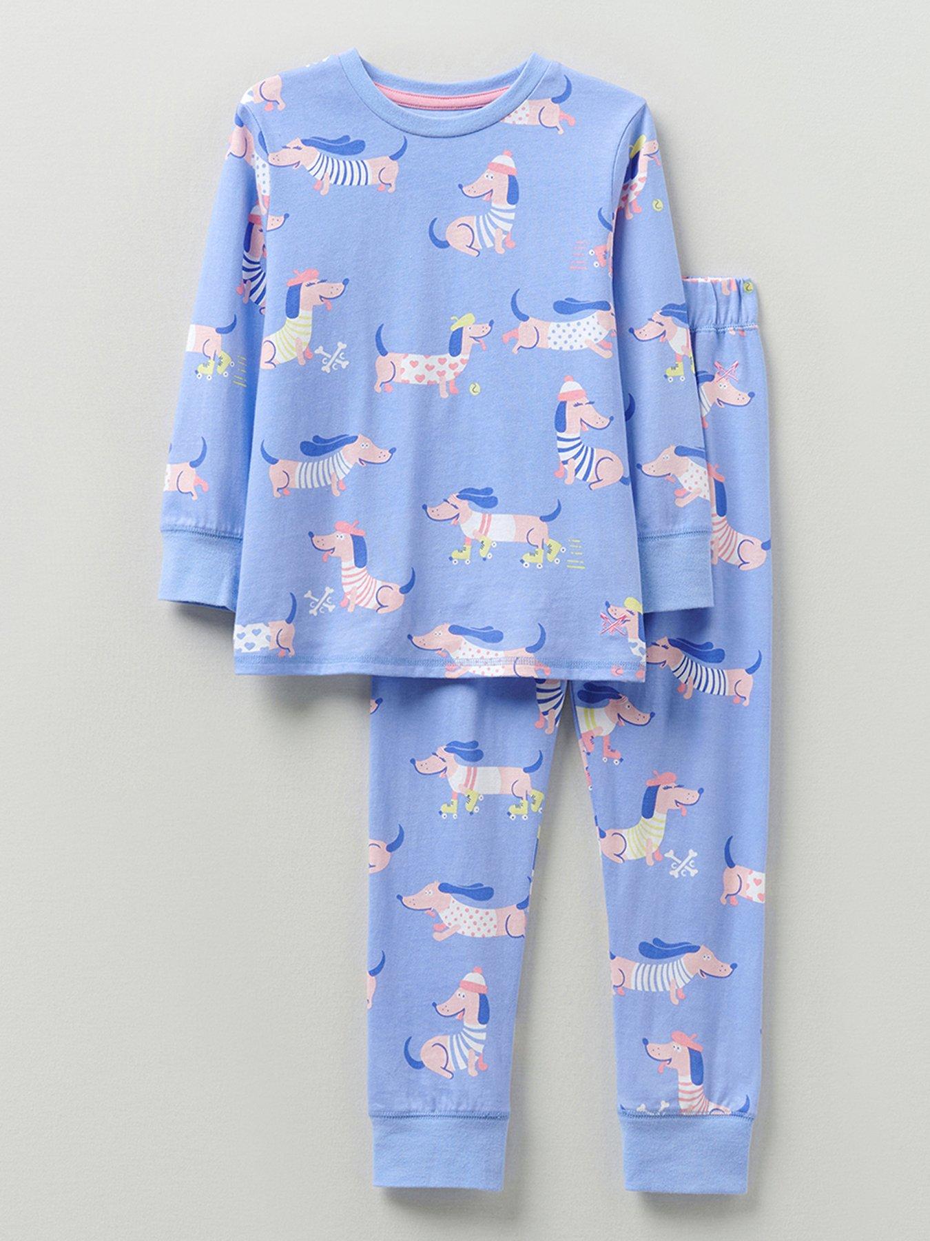 Kids Girls Long Sleeve Sausage Dog Pyjama Set - Light Blue
