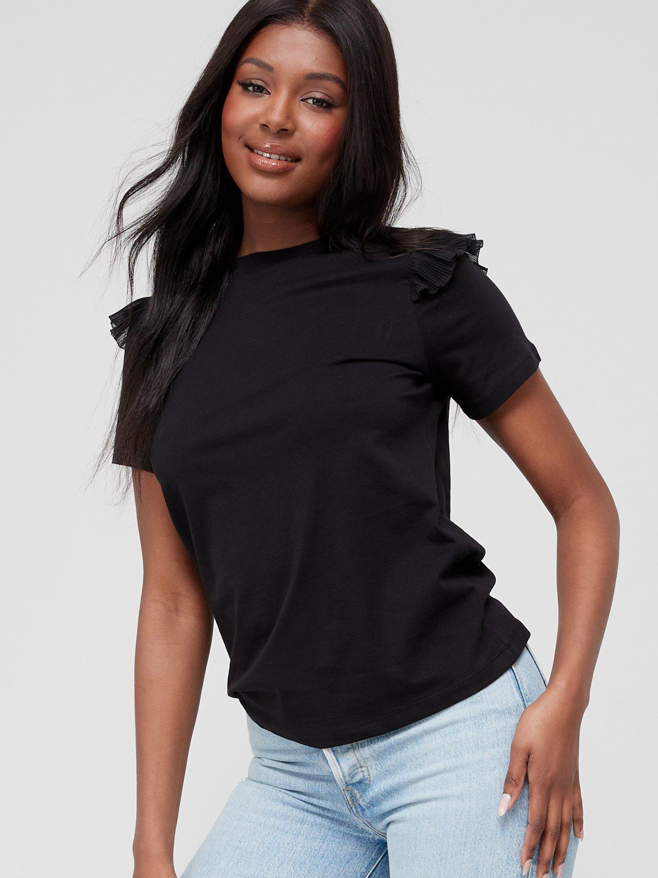 Very Frill Shoulder T-Shirt - Black 