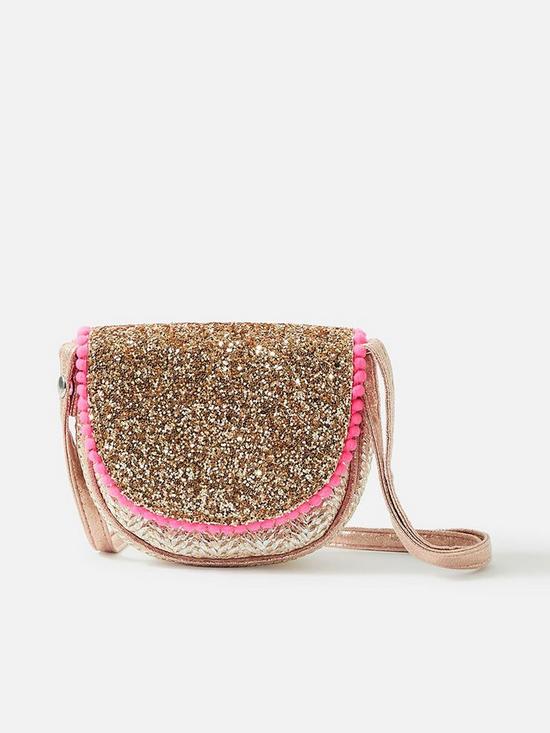 front image of accessorize-girls-glitter-straw-across-body-bag-multi