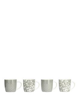 Product photograph of Kitchencraft Grey Dot Floral Set Of 4 Barrel Mugs from very.co.uk