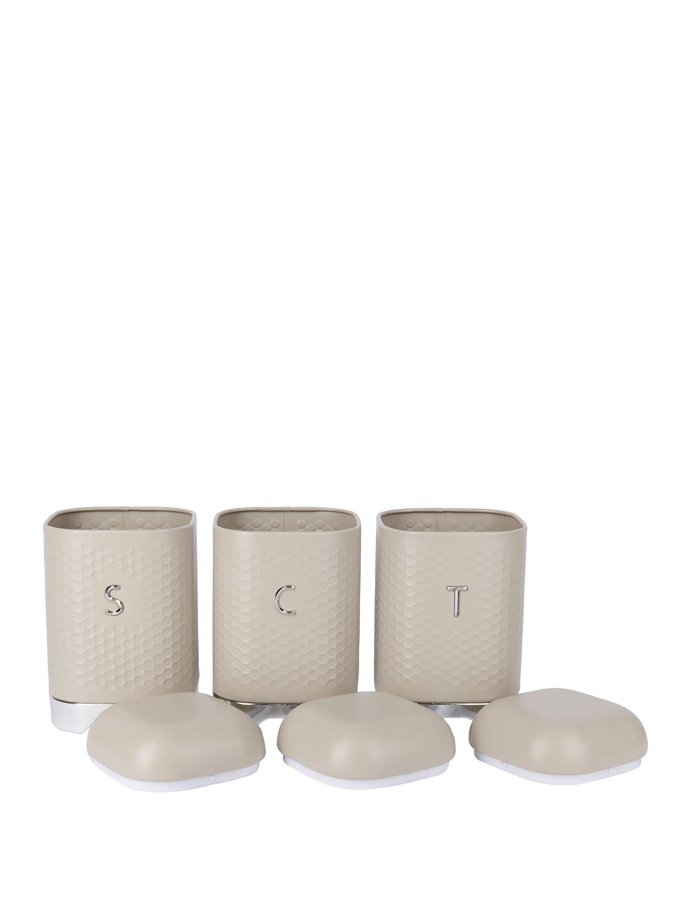 Image 1 of 6 of KitchenCraft Lovello Tea, Coffee and Sugar Storage Canisters -&nbsp;Latte&nbsp;
