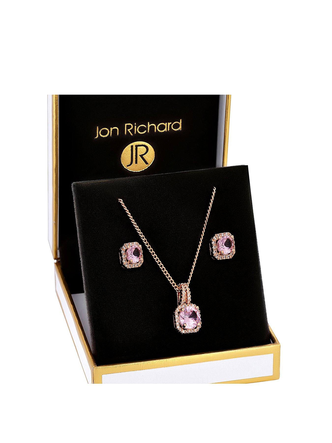 Product photograph of Jon Richard Pink Square Drop Earring And Pendant Set - Gift Boxed from very.co.uk