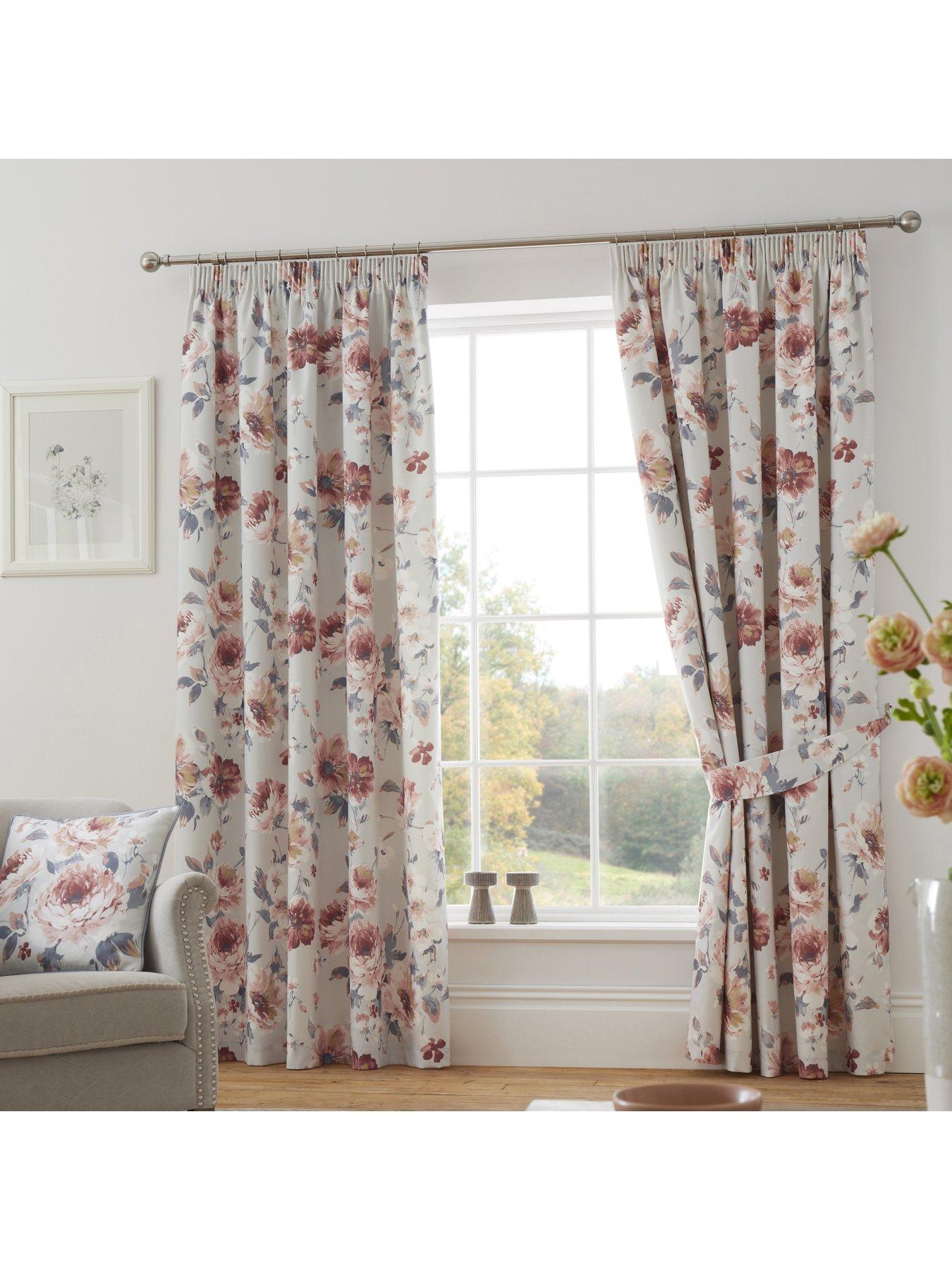 Cream lined  curtains,with flower outlines in toning shades  62" x 54" 