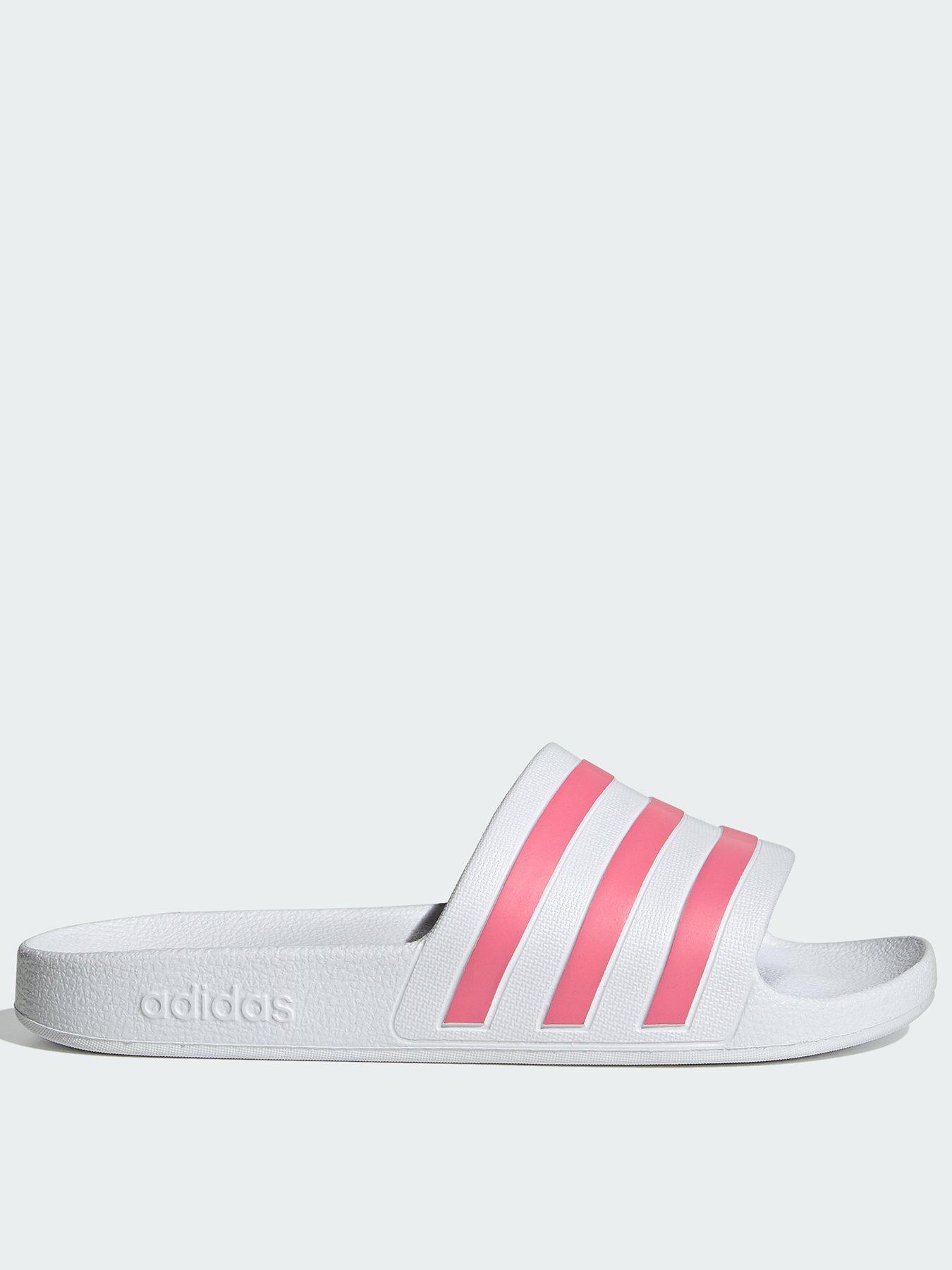 undefined Womens Adilette Aqua Sliders - White/Pink