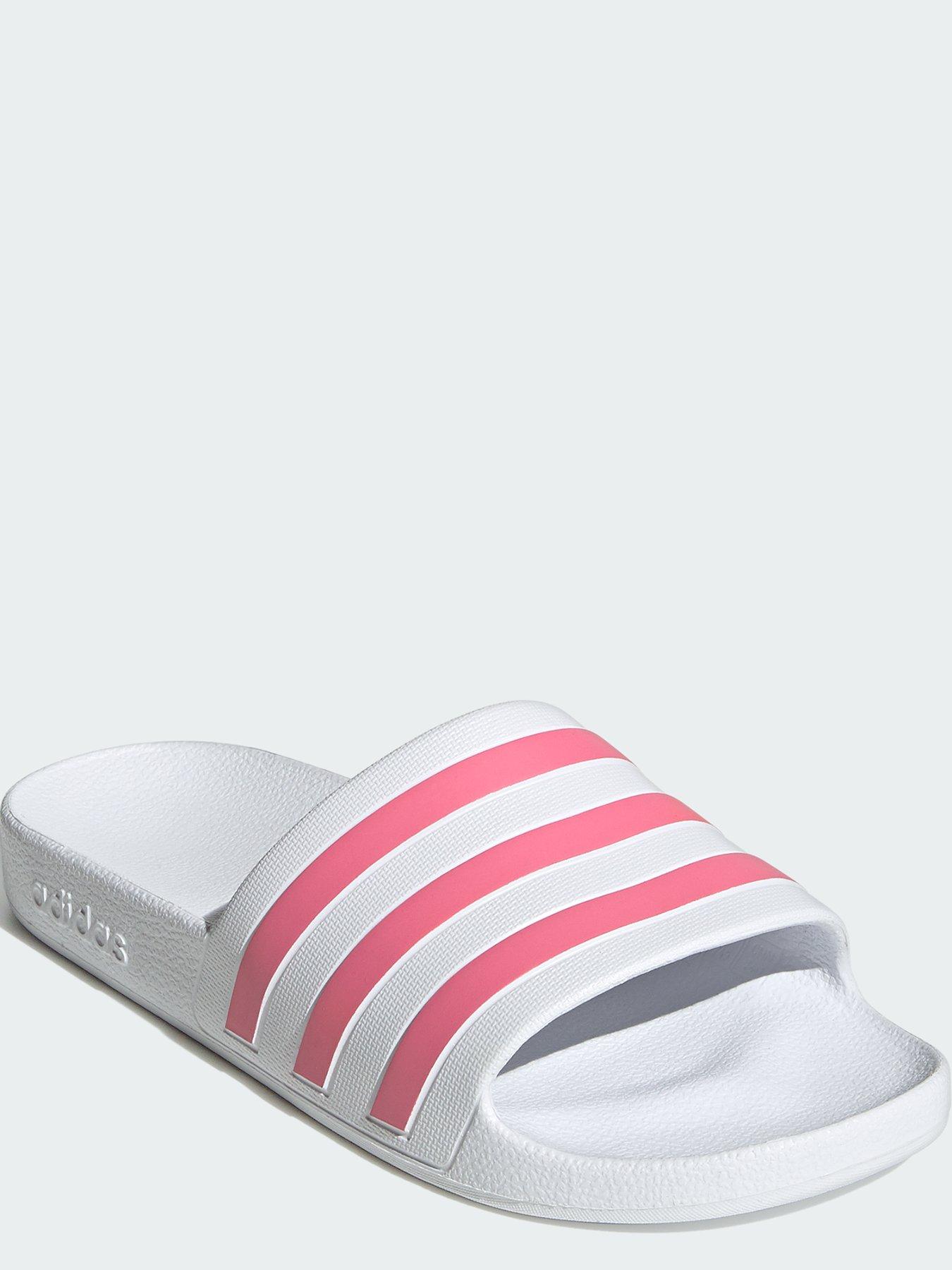 Pink and white adidas sliders sales
