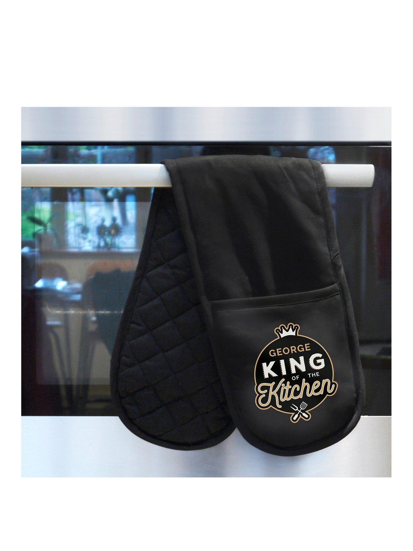 Product photograph of The Personalised Memento Company Personalised King Of The Kitchen Oven Gloves from very.co.uk