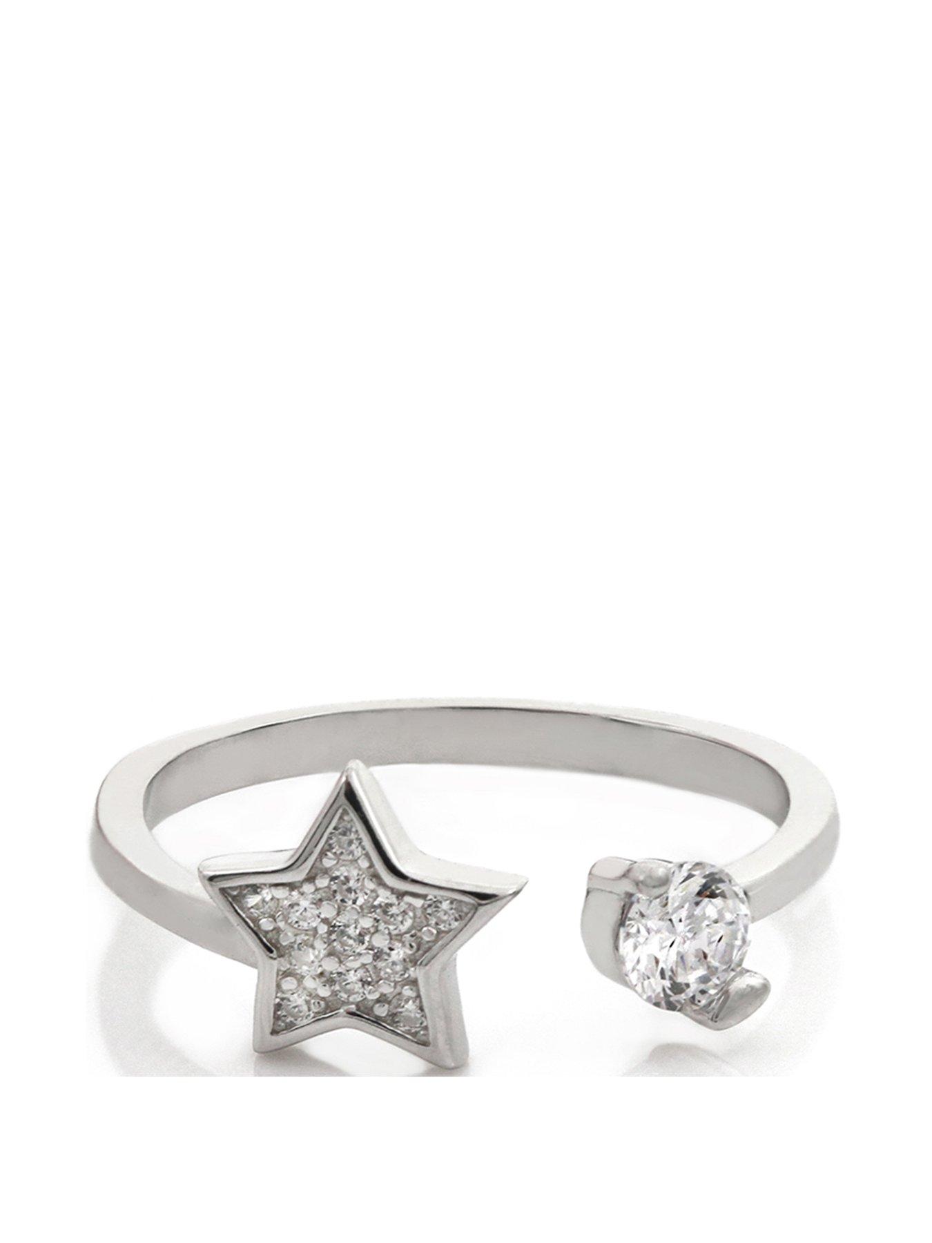 Product photograph of Say It With Star Of Luck Adjustable Sterling Silver Ladies Ring from very.co.uk