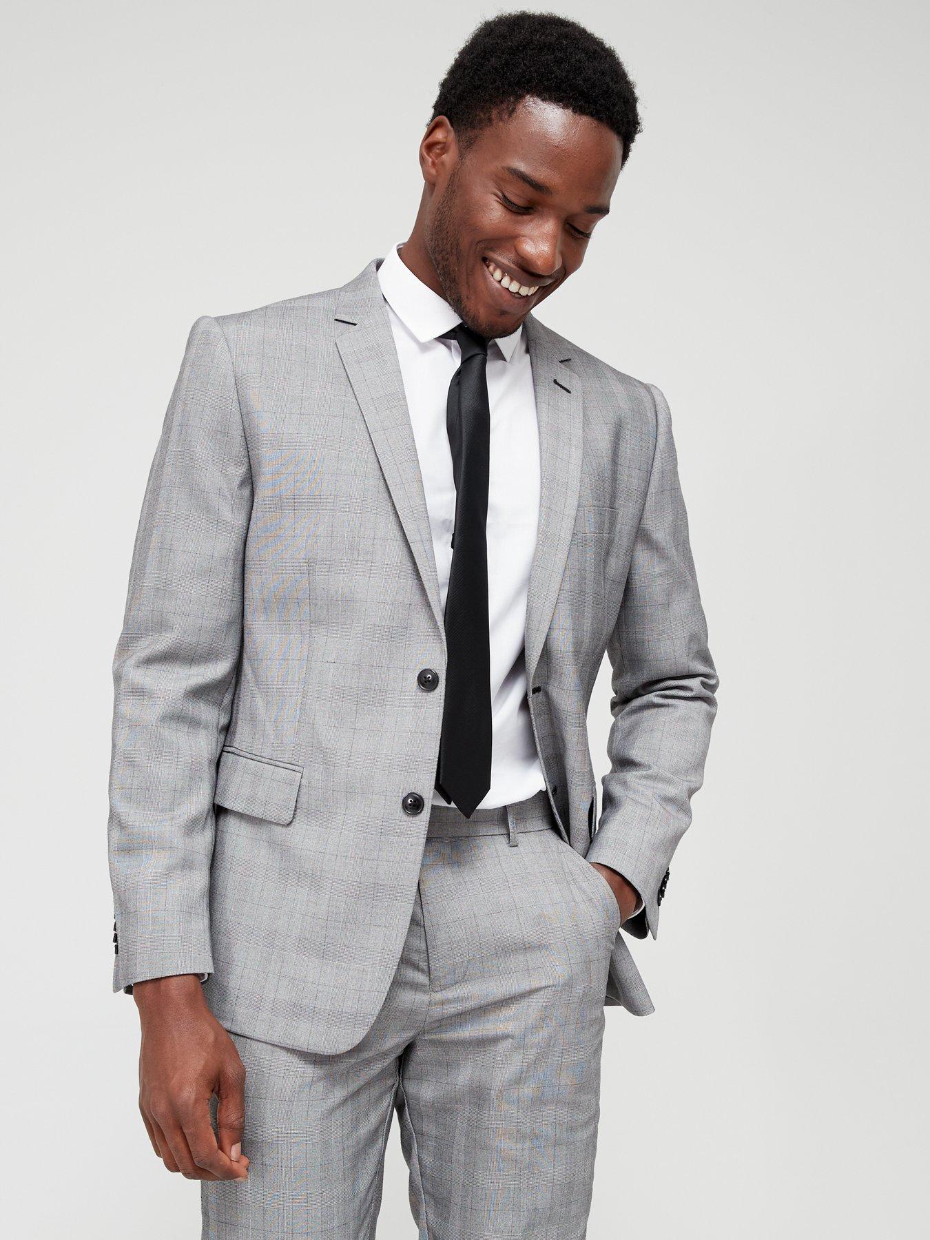 Slim Check Suit Jacket Grey