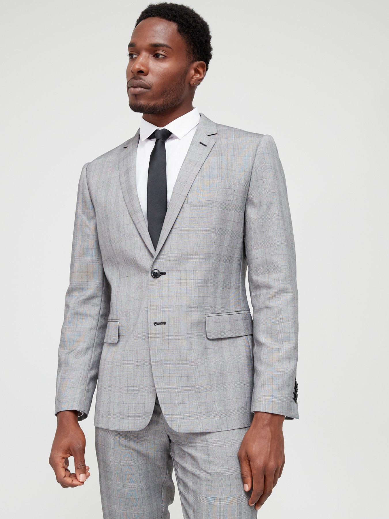 Very Man Slim Check Suit Jacket - Grey 