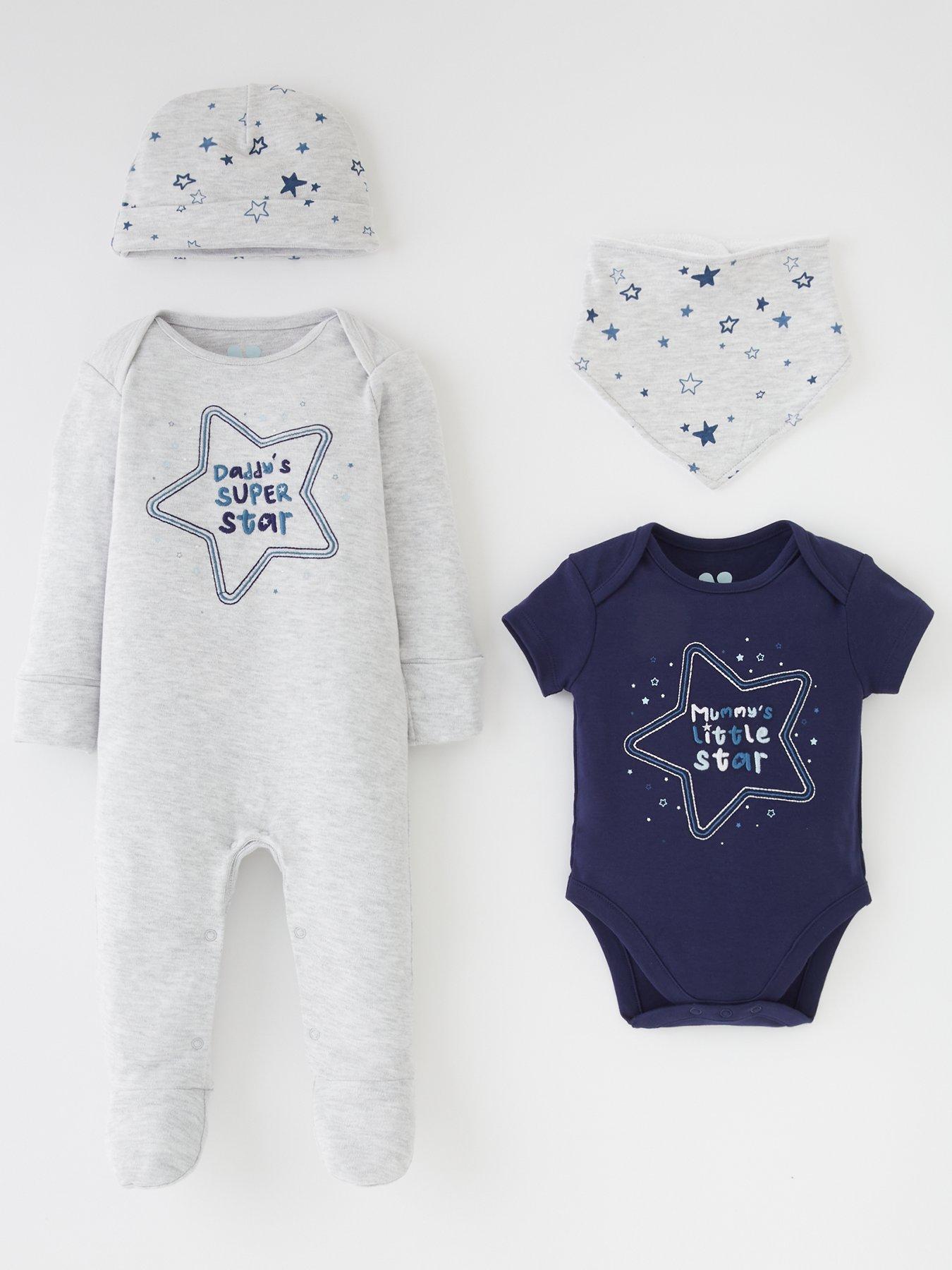 Soft Cotton Onesies; Sleepsuits with Cute Animal Design in White and Blue; Pramsuits from 0 to 18 Months 2 Pack Newborn and Baby Grows 