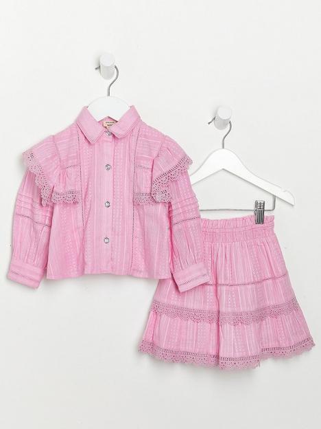 river-island-mini-mini-girls-lace-trim-shirt-and-skirt-set-pink