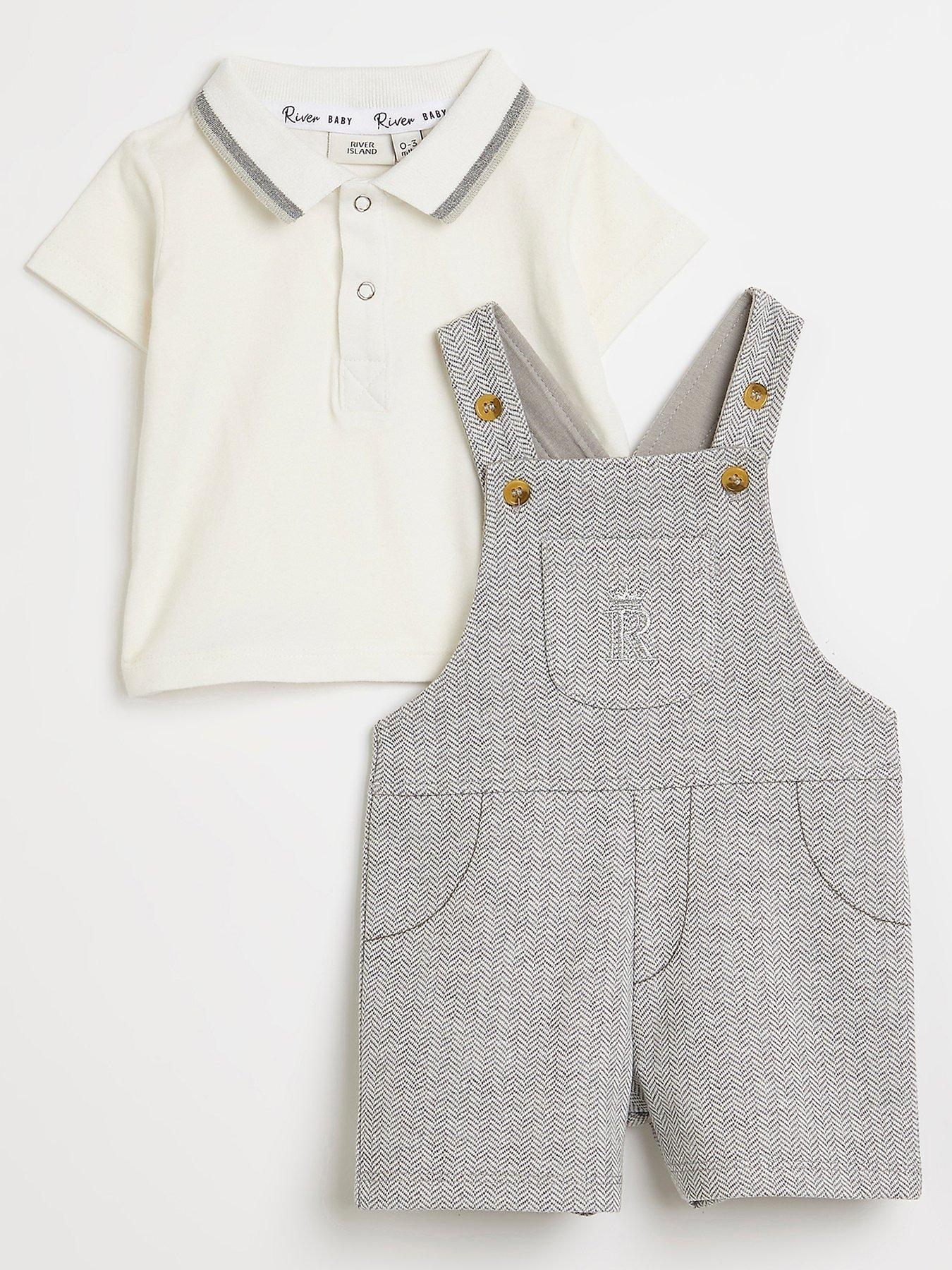 River Island Baby Baby Boys Short Dungaree and Polo Grey very.co.uk