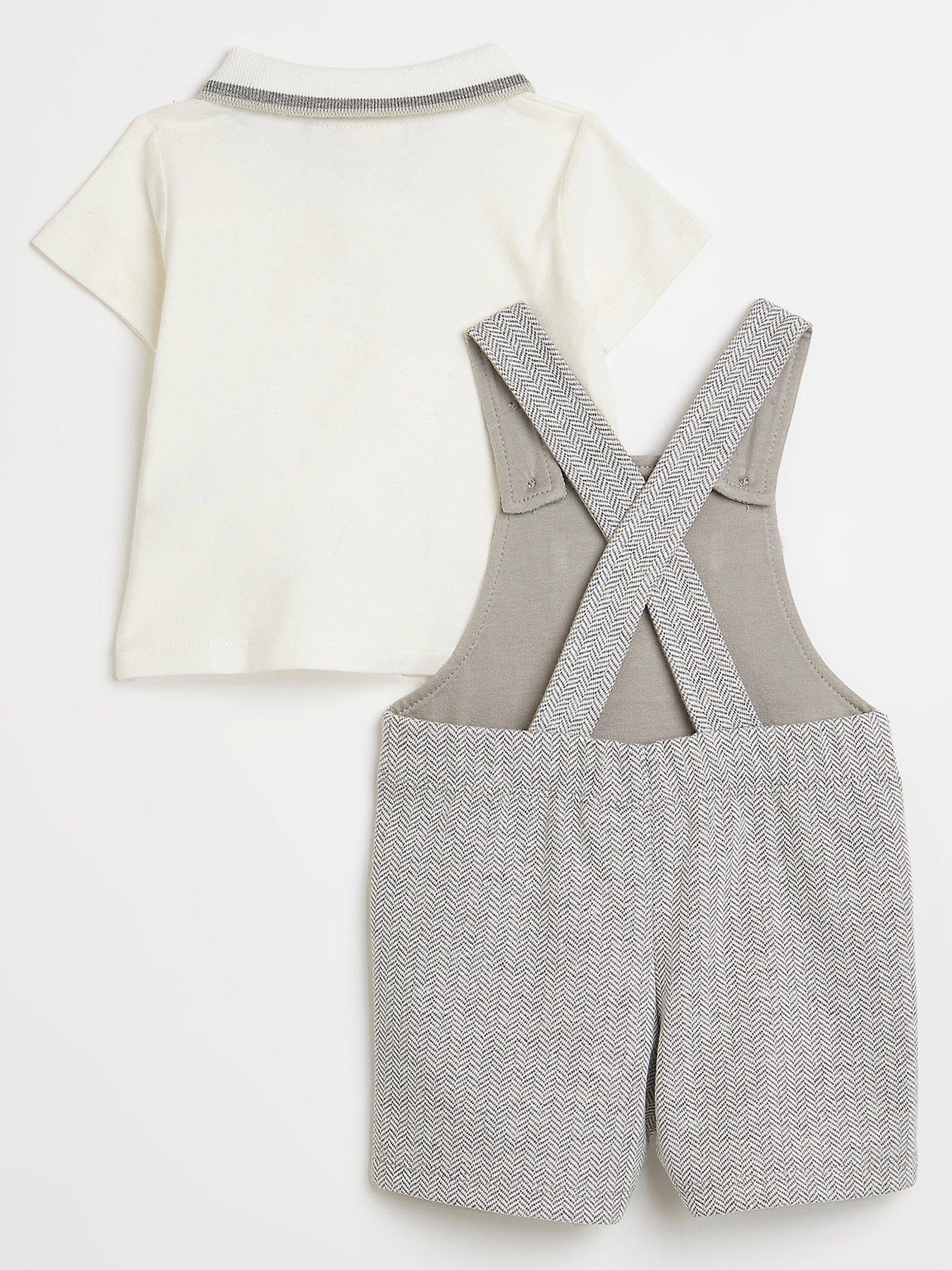 River Island Baby Baby Boys Short Dungaree and Polo Grey very.co.uk