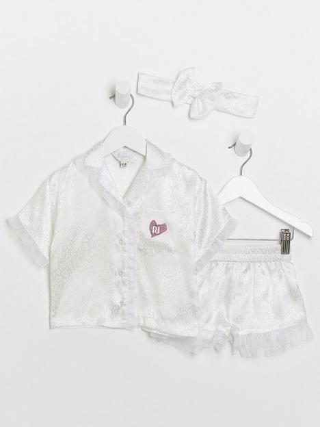 river-island-mini-mini-girls-3-piece-satin-pyjama-set-white