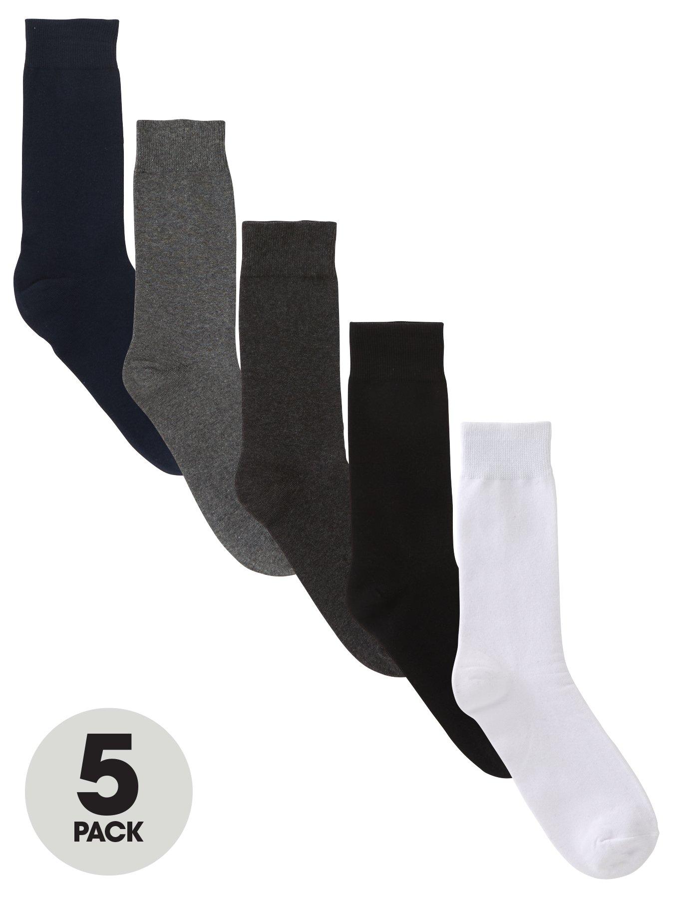 The Very Collection 5 Pack Cotton Rich Plain Socks - White/Black/Charcoal/Grey Marl/Navy