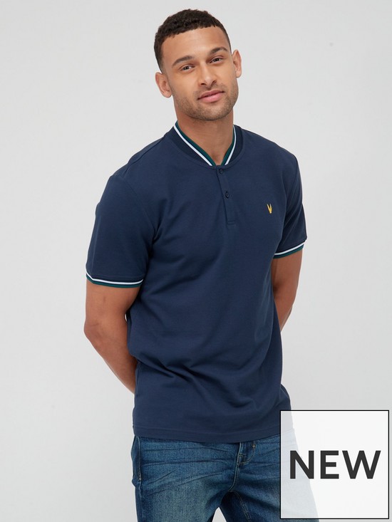front image of very-man-pique-baseball-neck-t-shirt-navy